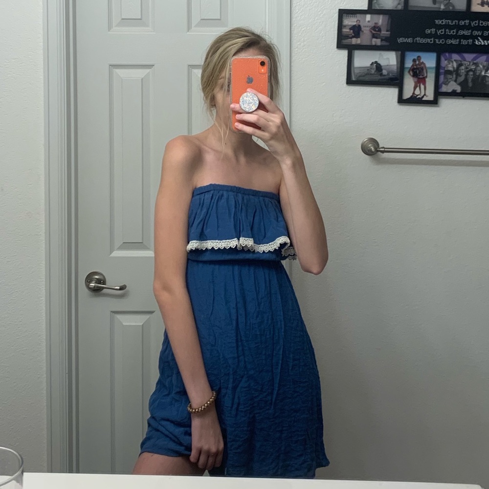 Cute strapless blue dress